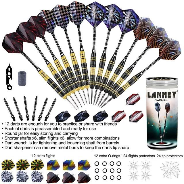 Darts Metal Tip Set, 20 Grams and 24 Grams Steel Tip Darts Set, Professional Metal Tipped Darts with Sharpener Tool Kit, Aluminum Shafts, Brass Barrels, Carrying Case, Extra Flights, Dart Accessories